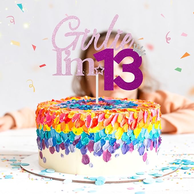 Girlie I'm 13 Cake Topper, 13th Birthday Decorations for Girl, Glitter Funny 13th Birthday Cake Topper, Girlie 13 Year Old Birthday Party Decoration Supplies