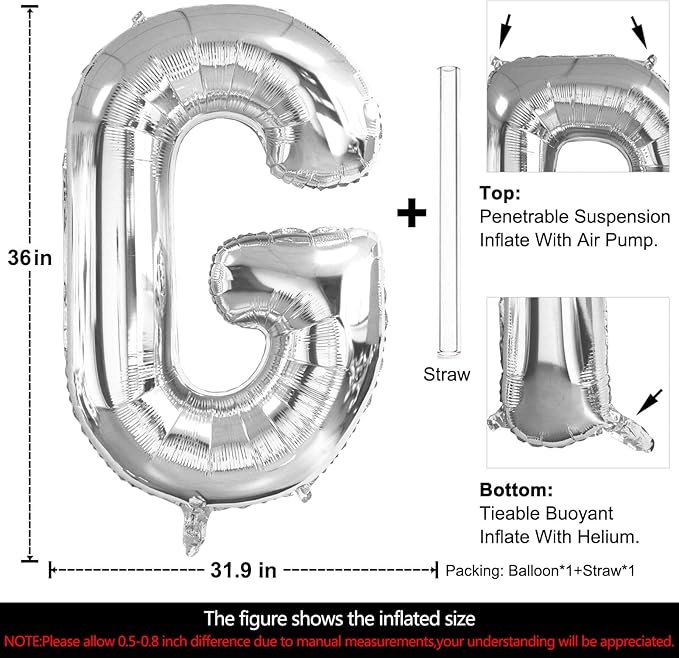 Lovoir 40 Inch Large Silver Letter G Balloons Big Size Jumbo Mylar Foil Helium Balloon for Birthday Party Celebration Decorations Alphabet Silver G