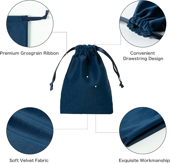 QIANF 12pcs Navy Velvet Drawstring Bags 3x4 inches Small Velvet Cloth Gift Bags Jewelry Pouches for Storage Wedding Party Favor Christmas