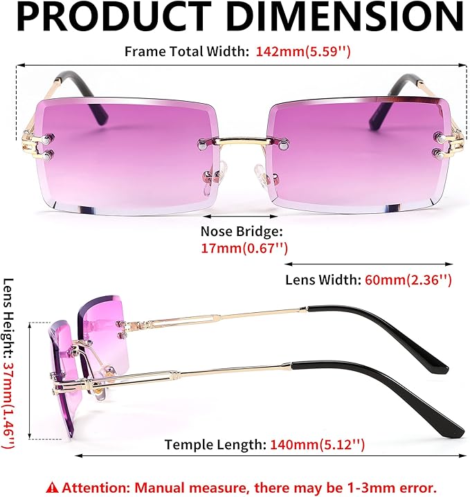 FEISEDY Vintage Rimless Sunglasses Rectangle Frameless Candy Color Glasses Women Men B2642