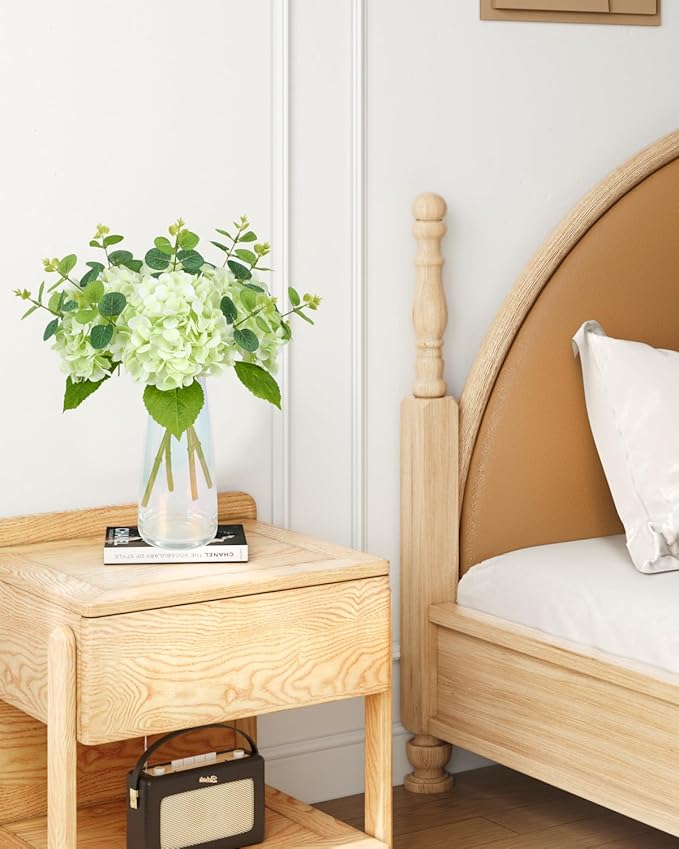 Tifuly 4pcs Fake Hydrangea with Vase - 3D Real Touch Faux Hydrangea Flowers with 3pcs Eucalyptus Stems for Wedding Centerpiece Home Party Table Decoration（Green）