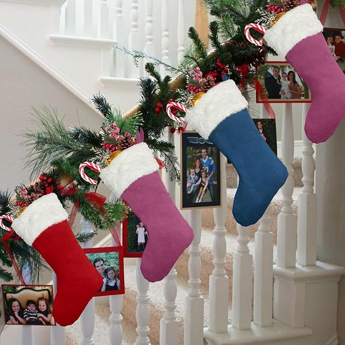 6Pack Christmas Stockings 20 Inch Plush Xmas Stocking for Family Holiday Party Décor and Xmas Tree Fireplace Decor(6, Navy Blue-Large)