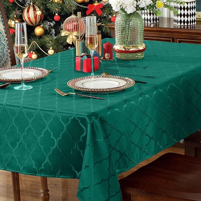 SASTYBALE Rectangular Tablecloth Damask Table Cloth, Water Resistant & Wrinkle Free Polyester Table Cover for Kitchen Dining Tabletop Use (Rectangle/Oblong, 60" x 102" (8-10 Seats), Green)