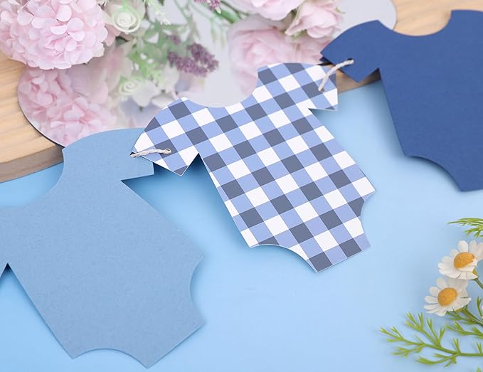 Blue Bodysuit Banner - Baby Shower Decoration Gingham Banner,Baby Bodysuit Gender Reveal Party(Navy)