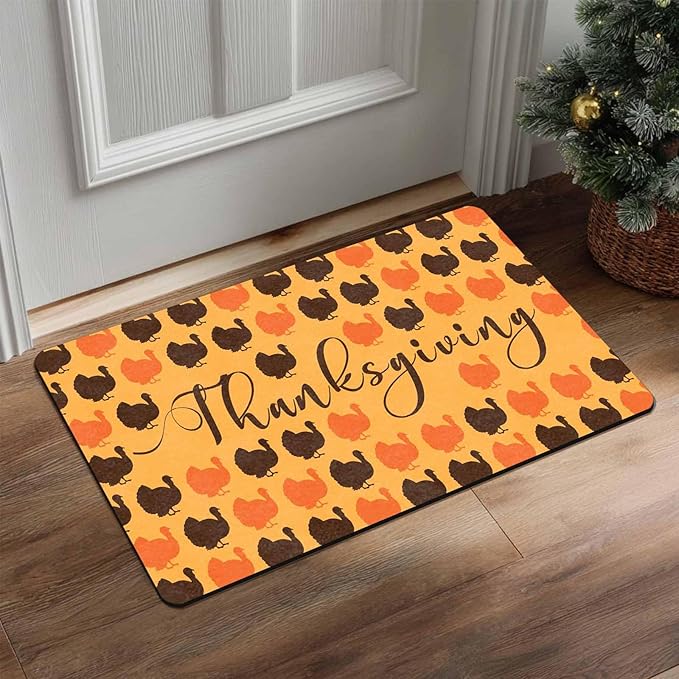 Fall Welcome Maple Leafs Decorative Door Mat, Autumn Thanksgiving Doormat for Indoor Outdoor Entrance Floor Mats,Fall Pumpkins Non Slip Harvest Vintage Decor Rubber Welcome Mats 16" x 24" Inch