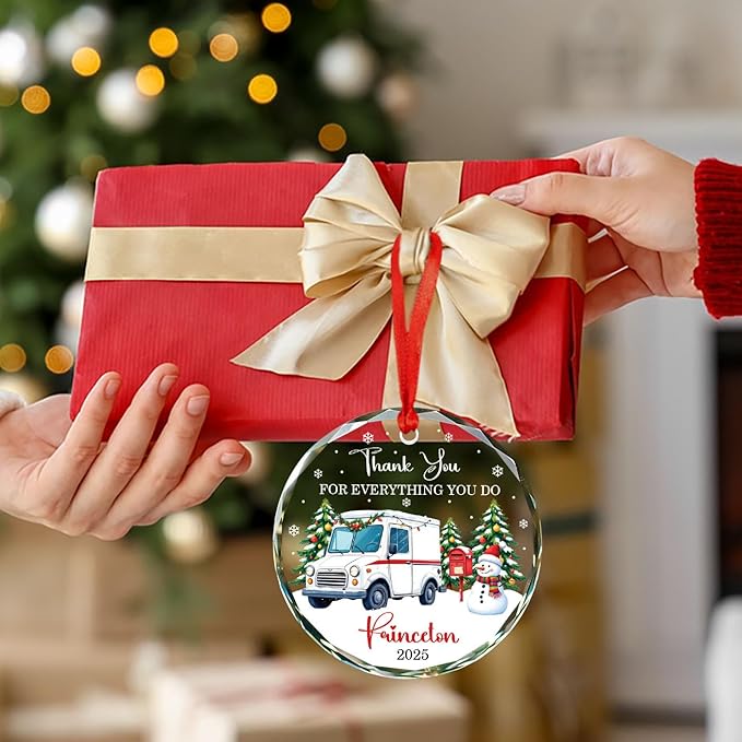 Custom Mail Carrier Christmas Tree Ornament 2025, Thank You for Everything You Do Glass Xmas Ornaments, Gifts for Mailman Postal Carriers, Personalized Name Postal Worker Ornament Merry Christmas