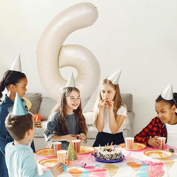 40 inch Cream White Number Balloon Giant Foil Helium Balloons Beige Number 6 Balloon for 6th Birthday Party Anniversary Decorations Supplies