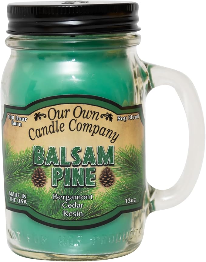 Our Own Candle Company, Balsam Pine Scented Mason Jar Candle, 100 Hour Burn Time, Made in The USA - 13 Ounces