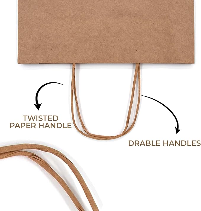 JET PAPER BAGS - 10”x5”x10” Inch [100 Pcs] Brown Paper Bags with Handles Prime for Takeout, Grocery, Goody, Retail, Party, Gifts, Weddings - Recyclable Kraft Paper Gift Bags with Handles