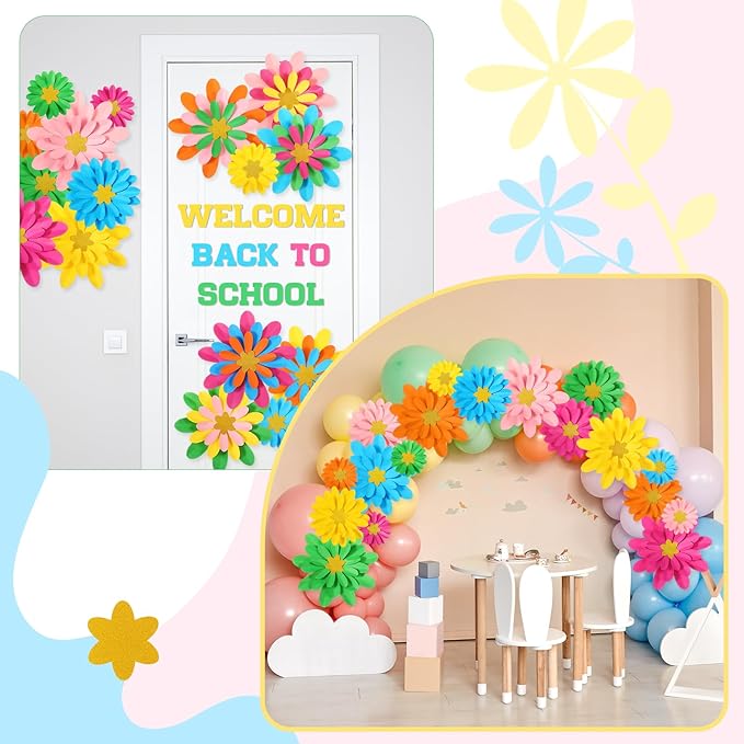 18 Pcs Mexican Paper Flowers Decor for Wall DIY Paper Fiesta Bulletin Board 3D Colorful Mexican Backdrop Decoration for Classroom Back to School Carnival and Holiday Party(Rounded Star,Rainbow)