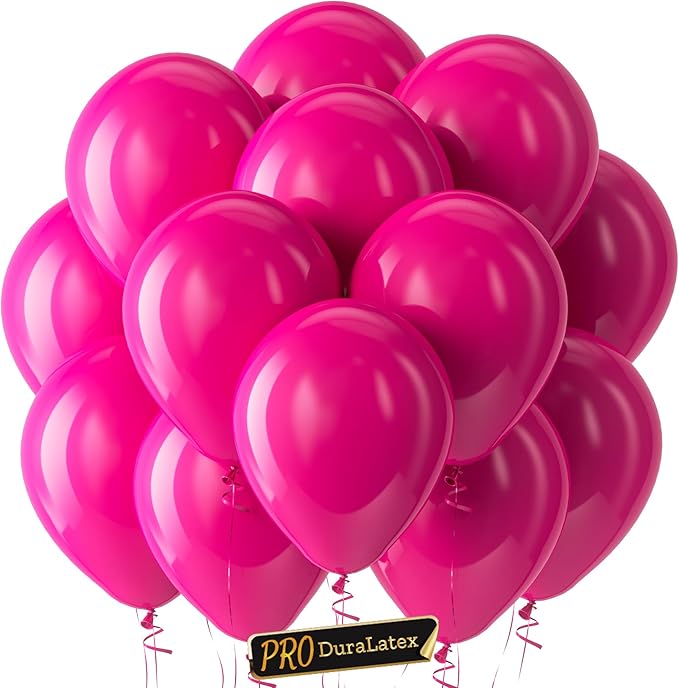 Bezente Pro Duralatex Hot Pink Balloons - 3.2g Premium 100 Pack 12 inch Pink Balloons for Long-Lasting Professional Party Decorations, Large Birthday Wedding Valentine's Day Girl's Party
