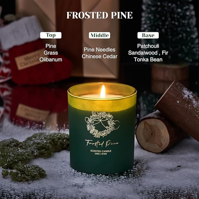 M&SENSE Christmas Holiday Candle - Frosted Pine Scent, 8.1oz Soy Wax, Ideal Winter Home Decor Gift for Women and Men