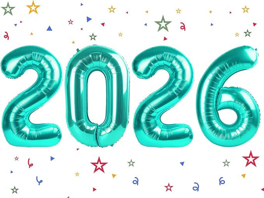 2026 Balloon - Teal Birthday Number Balloons, 40 Inch Large Foil Balloons for Men Women Boys Girls Teal Themed Birthday Decorations，Number 2026 Balloon