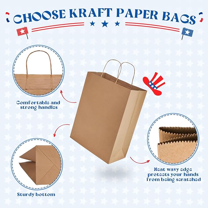 MESHA Large Paper Bags 10x5x13 Inch Kraft Shopping Paper Bags with Handles Bulk 50 Pack Large Gift Bag Retail Recycled Birthday Wedding Party Favors Brown