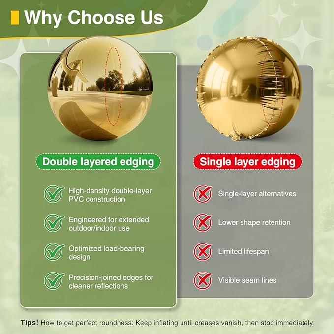 Inflatable Mirror Ball,Reusable Mirror Ball Large Event Decoration PVC Disco Ball for Party, Concerts, Stage, Wedding Decorations - No Pump Included(Gold, 1pcs：0.5m)