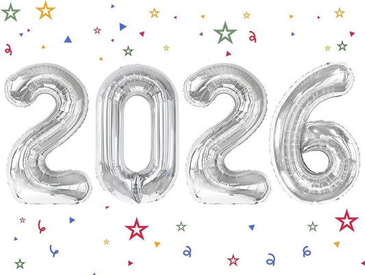 2026 Balloon - Silver Birthday Number Balloons, 40 Inch Large Foil Balloons for Men Women Boys Girls Silver Themed Birthday Decorations，Number 2026 Balloon
