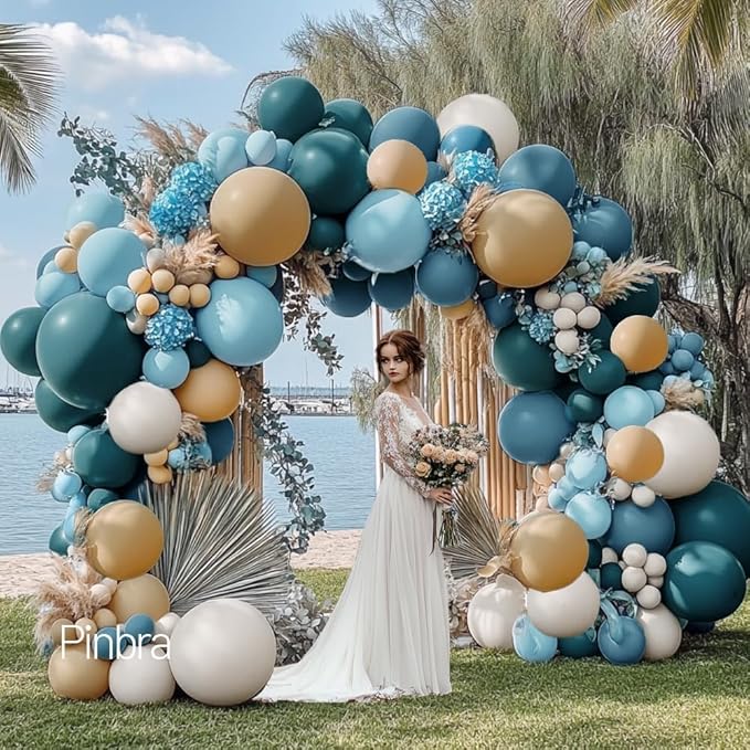 Dusty Blue Tan Balloon Garland Double Stuffed Slate Pastel Blue Brown Nude White Sand Latex Balloons Arch Kit for Neutral Baby Shower Birthday Bridal Wedding Bear Theme Party Decorations