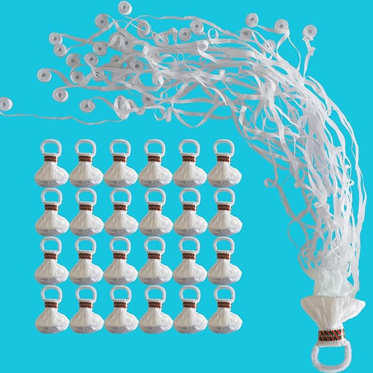 Streamer Poppers 24Pack White, Confetti Streamers No Mess Party Poppers, Hand Thrown Streamers for Weddings Birthdays Events, Quiet Easy Cleanup (White, 24Pack)