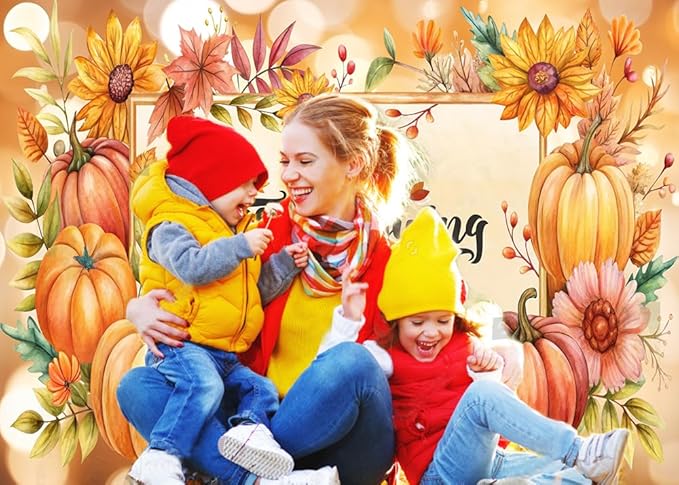 CYLYH 7X5FT Fall Backdrop with Pumpkin Thanksgiving Day Backdrop for Photography Party Decoration Banner