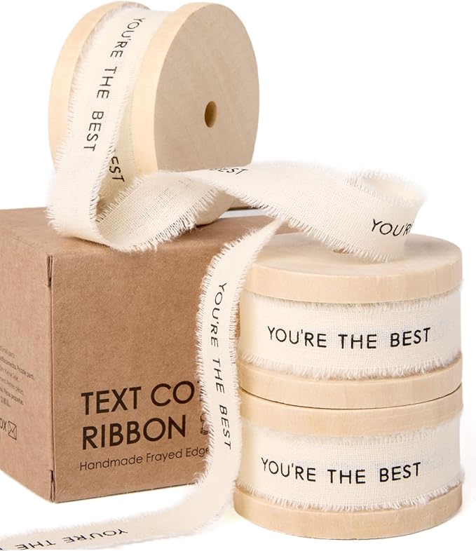 Vitalizart You're The Best Cotton Ribbon 5/8 Inch Cream White Natural Handmade Frayed Fringe Ribbons 15 Yd 3 Rolls for Gift Wrapping Flower Bouquet Decor