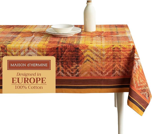 Maison d' Hermine Table Cloth Rectangle Table 100% Cotton 60 x 108 Inches Fall Tablecloth Reusable Everyday Use for Thanksgiving Christmas Decorations Dining Farmhouse Party (Thanksgiving Tartan)
