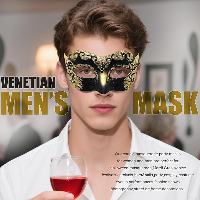 Couple Masquerade Masks for Women Men Venetian Masks for Halloween Carnival Costume Party Prom Ball