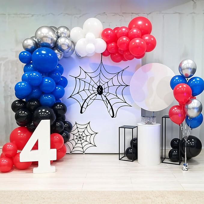 Red Blue Black Balloon, 12 Inch Spider Party Decorations, Matte Red Black and Royal Blue Latex Balloon with Confetti Balloons for Kids Boys Spider Hero Theme Birthday Baby Shower Halloween Party