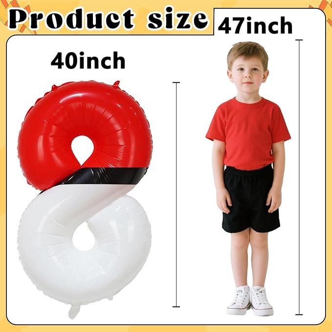 YIIHMEI 40 Inch Number 8 Balloons Birthday Party Decorations, Red and White Theme Large Balloon Decor Supplies for Kid's