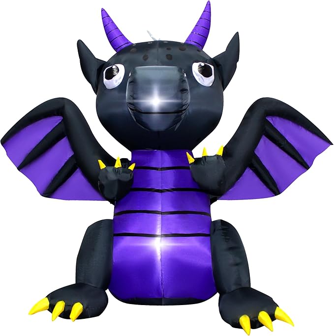 4FT Halloween Pterosaur Blow up Dinosaur Halloween Inflatable Black Purple Dragon Halloween Dragon Inflatable Decoration with LED Lights Outdoor Indoor Holiday Graden Yard Decor