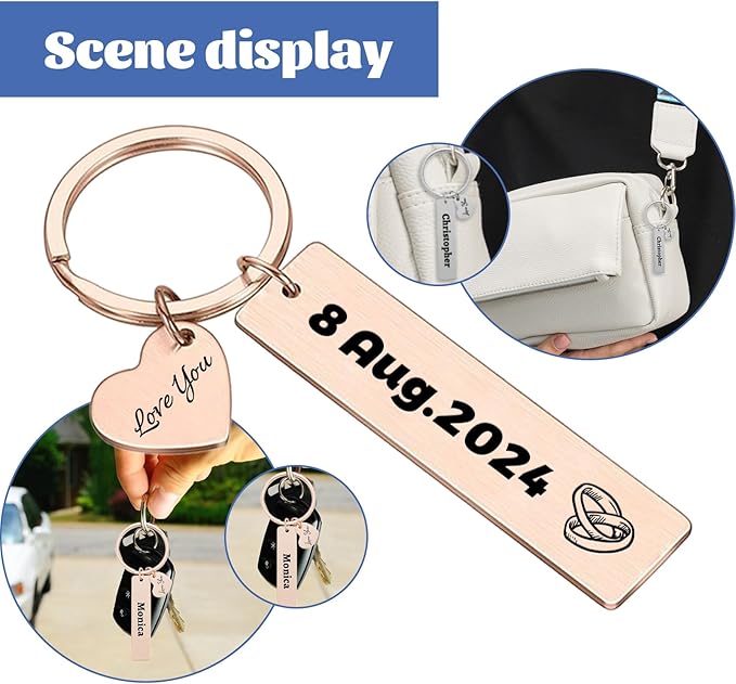 Customized Double Sided Keychain - Personalized Engraved Text/Number/Name Keychain, Custom Key chain Gift for Boyfriend