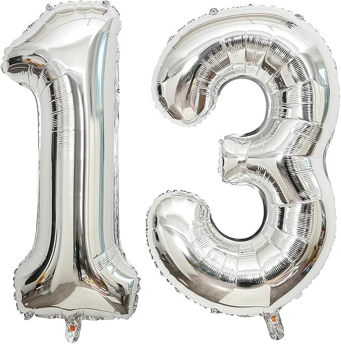 40 Inch Silver 13 Number Balloons Giant Jumbo Huge 13 or 31 Foil Mylar Helium Number Digital Balloons Silver Birthday Mylar Digital Balloons 13th 31st Birthday Anniversary Events Party Decorations