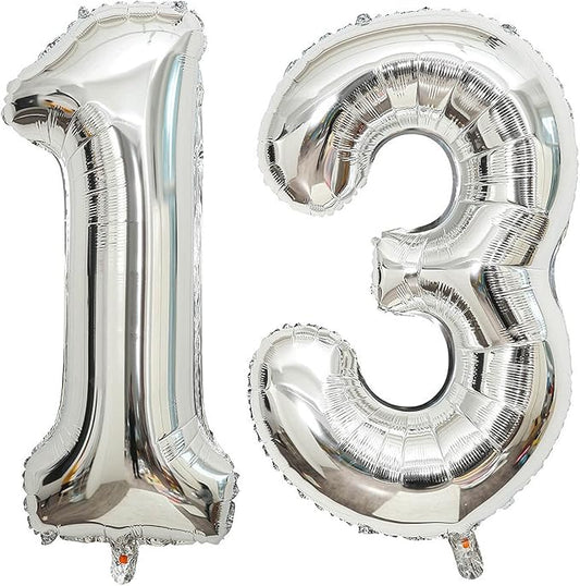 40 Inch Silver 13 Number Balloons Giant Jumbo Huge 13 or 31 Foil Mylar Helium Number Digital Balloons Silver Birthday Mylar Digital Balloons 13th 31st Birthday Anniversary Events Party Decorations