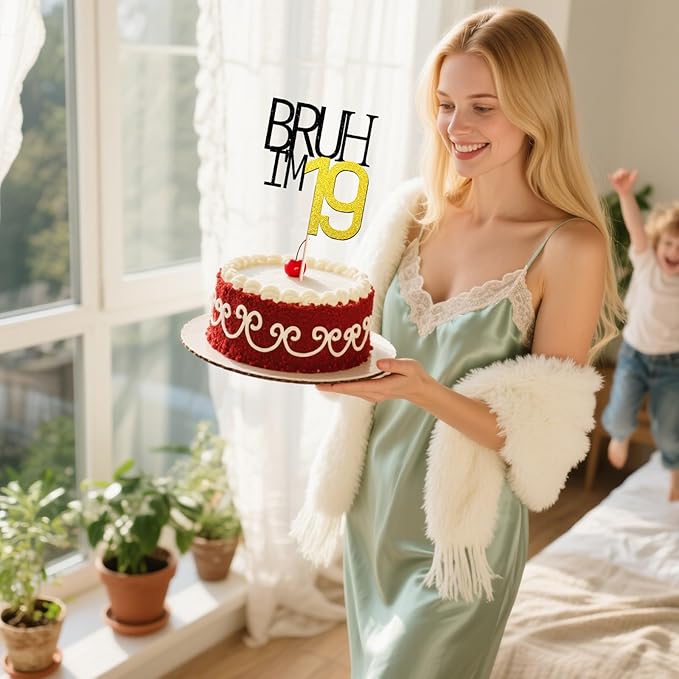 Bruh I'm 19 Cake Topper - Bro I'm 19, Happy Sweet 19 Ornament for Boys' 16th Birthday Party Supplies (Bruh I'm 19)