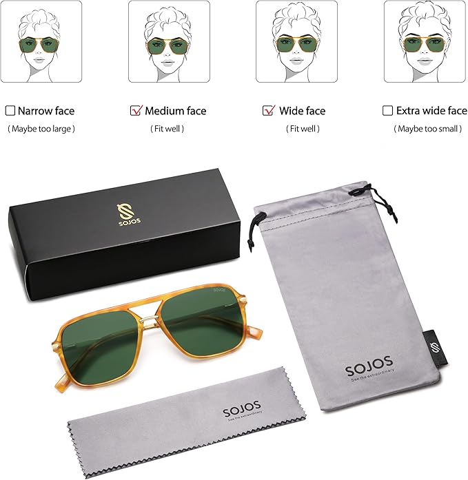 SOJOS Sunglasses for Women & Men, Square, Retro, Polarized Lens, Trendy Aviator, 90s Shades
