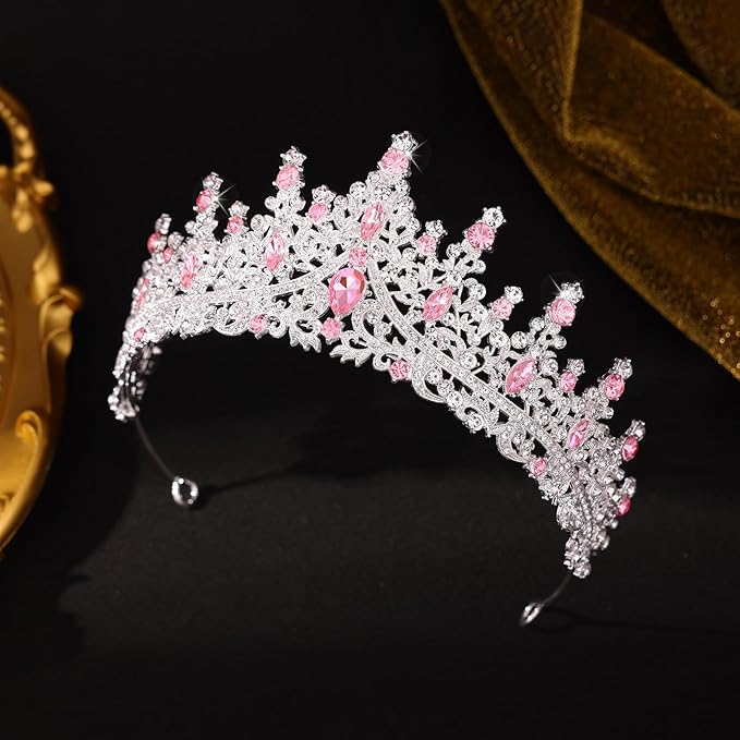 Pink Tiara for Women Crystal Queen Crowns Rhinestone Princess Tiaras for Girl Wedding Headband for Bride Hair Accessories for Halloween Costume Birthday Party Prom Mother's Gifts