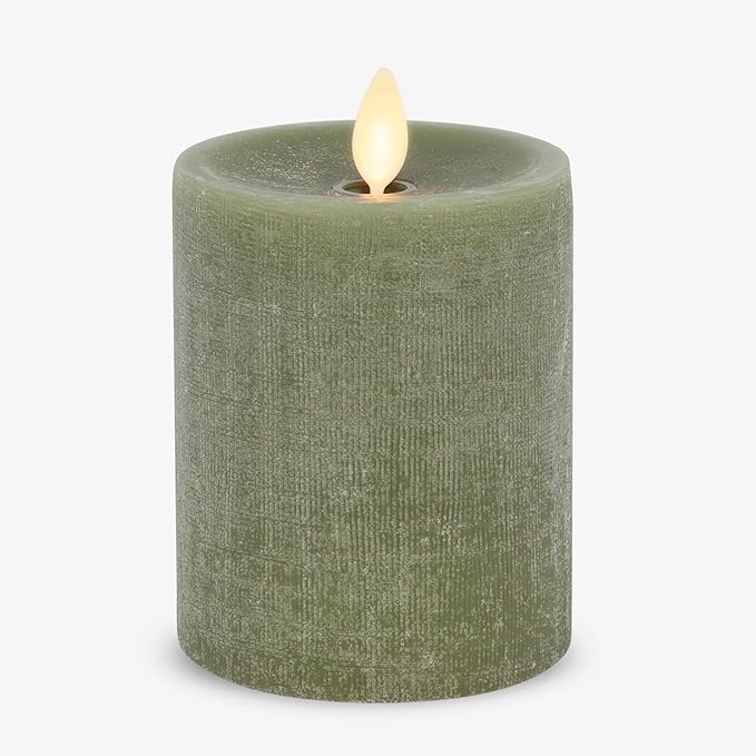 Luminara - Flameless LED Battery Operated Flickering Pillar Candles - Loden Green - Pack of 1-3x4.5 - Realistic Moving Flame Real Wax Indoor/Outdoor