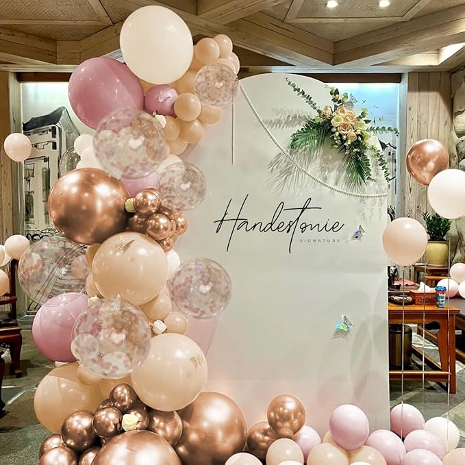 Boho Balloon Garland Arch Kit, 156Pcs Dusty Pink Pastel Brown Metallic Champagne Gold White Balloons for Wedding Baby Bridal Shower Engagement Anniversary Birthday Decorations