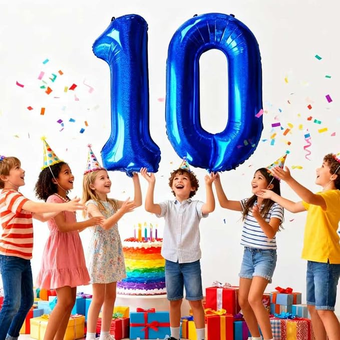 Laser Navy Blue Number 10 Balloons 40 Inch Giant Number Dark Blue 10 Foil Mylar Balloons for 10th Birthday Anniversary Events Party Decorations