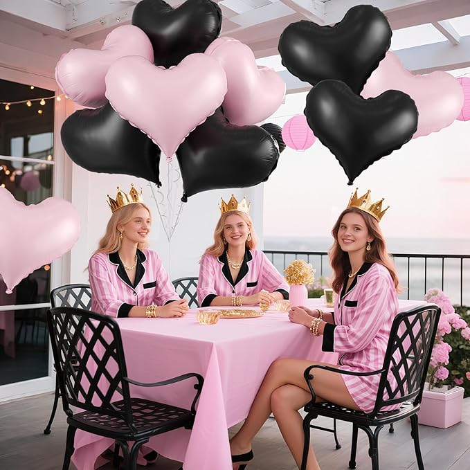 Pink Black Heart Balloons,24Inch Large Pink Black Heart Foil Balloons for Valentine's Day Birthday Wedding Baby Shower Anniversary Decorations
