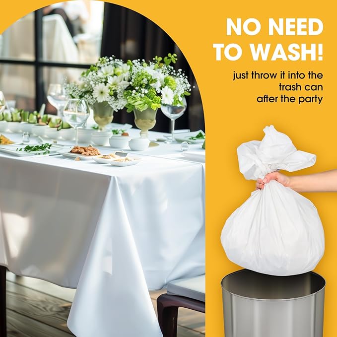 White Plastic Table Cover Roll - 54IN x 100FT, Table Cloth for Rectangle Table with Slide Cutter, Plastic Table Cloth Disposable with Cut-to-Size Design for Weddings, Banquets, Parties