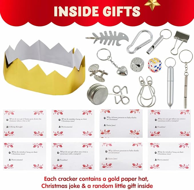 JOYIN 8 Pack Christmas Party Favor Non-Snap Red & Green Snowflake Design Party Table Favors with Holiday Party Favor Supplies for Kids and Adults, Christmas Parties, Dinners & Holidays