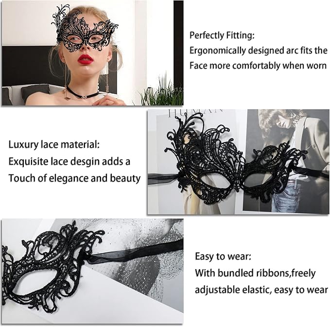 IncreDecor Couple Masquerade Lace Mask Set, Fit for Women and Men Venetian Halloween Masks, Specially for Costume, Mardi Gras