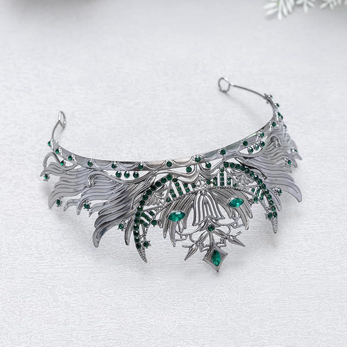 Gothic Red Crystal Flame Wing Tiara Crown for Women Girls, Halloween Cosplay Dark Queen Headpiece, Vintage Rhinestone Headband for Masquerade Party Wedding Prom Stage Accessories