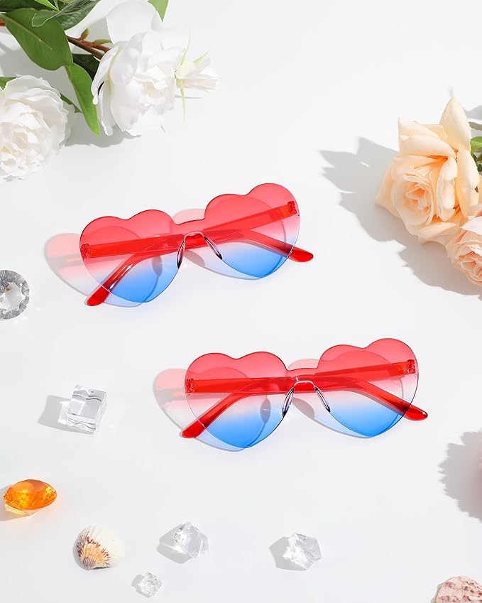 20 Pairs Heart Shaped Sunglasses Bulk, Colorful Rimless Fun Heart Sunglasses for Women Party Favors