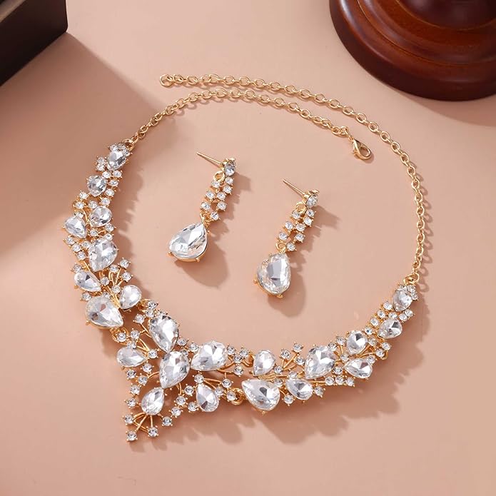 Kamirola Tiaras and Crowns for Women,Tiaras Earrings Necklace, Crystal Bridal Jewelry Set（TR83