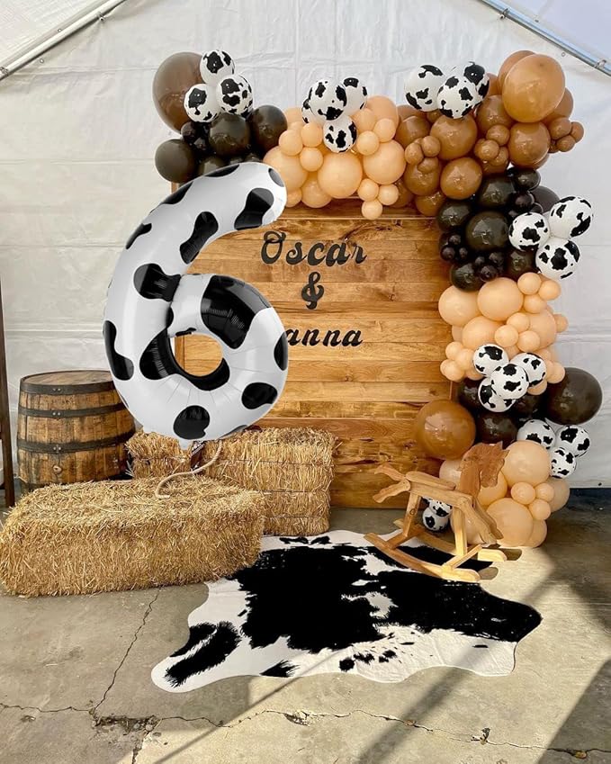 40 Inch Cow Print Mylar Foil Number 6 Birthday Balloon, Digital Balloons for 6 16 Boy Girl Party Decorations Supplies, Big Helium Balloon Numbers for 26 36 46 60 Men Women Anniversary