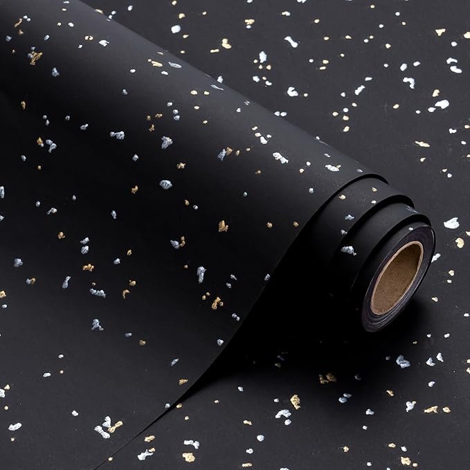WRAPAHOLIC 30 Inch Jumbo Black Wrapping Paper Roll - 30 Inch x 16.5 Feet - Black Gold Design with Silky Touch Perfect for Birthday, Holiday, Wedding, Baby Shower