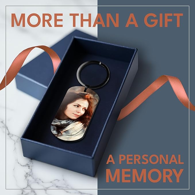 Custom Picture Keychain with Engraved Text – Personalized Gift for Boyfriend, Girlfriend – Anniversary – Made in USA