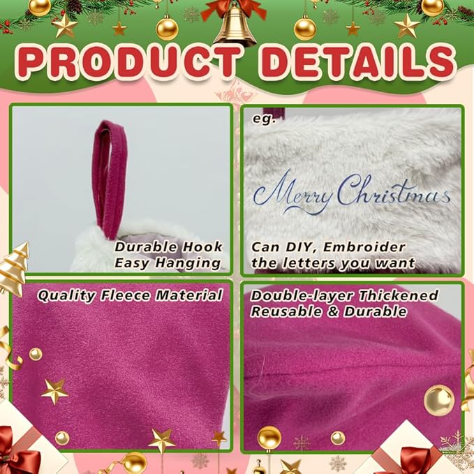 Christmas Stockings 6Pack 20 Inches Big Xmas Stocking for Family Holiday Decorations and Xmas Tree Fireplace Decor Merry Christmas(6, Pink-Large)