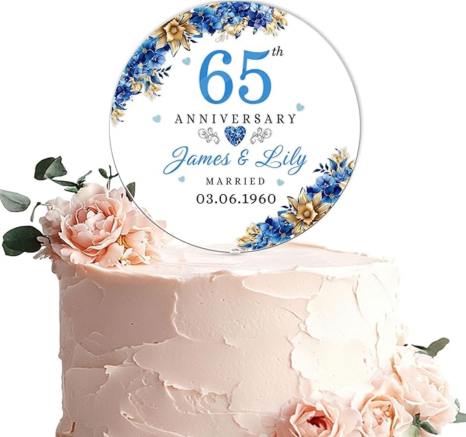 Personalized 65th Anniversary Acrylic Cake Topper, 65 th Wedding Decorations, 65 th Wedding Decor (65th Anniversary - Acrylic Cake Topper)